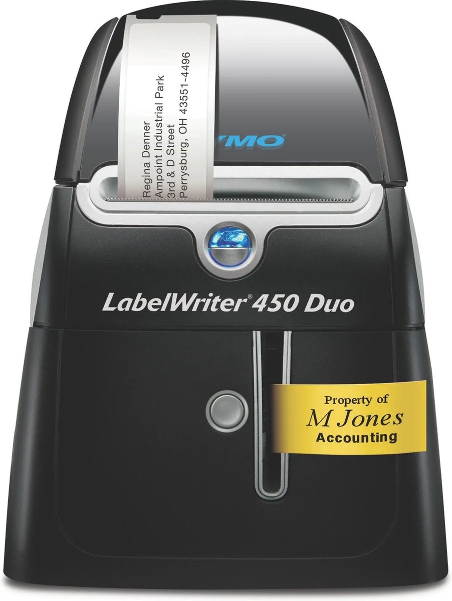 LabelWriter 450 Duo-labelmaker | Directe thermische labelprinter | Snel afdrukken van labels, barcodes en meer | Drukt zowel op LW-labels als plastic D1-labels af van DYMO in Meerkleurig – productfoto