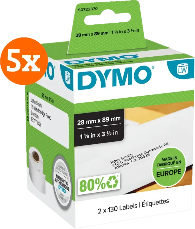 LabelWriter Adres Etiket 28 x 89 mm 260 stuks 5-pack by DYMO – product photo