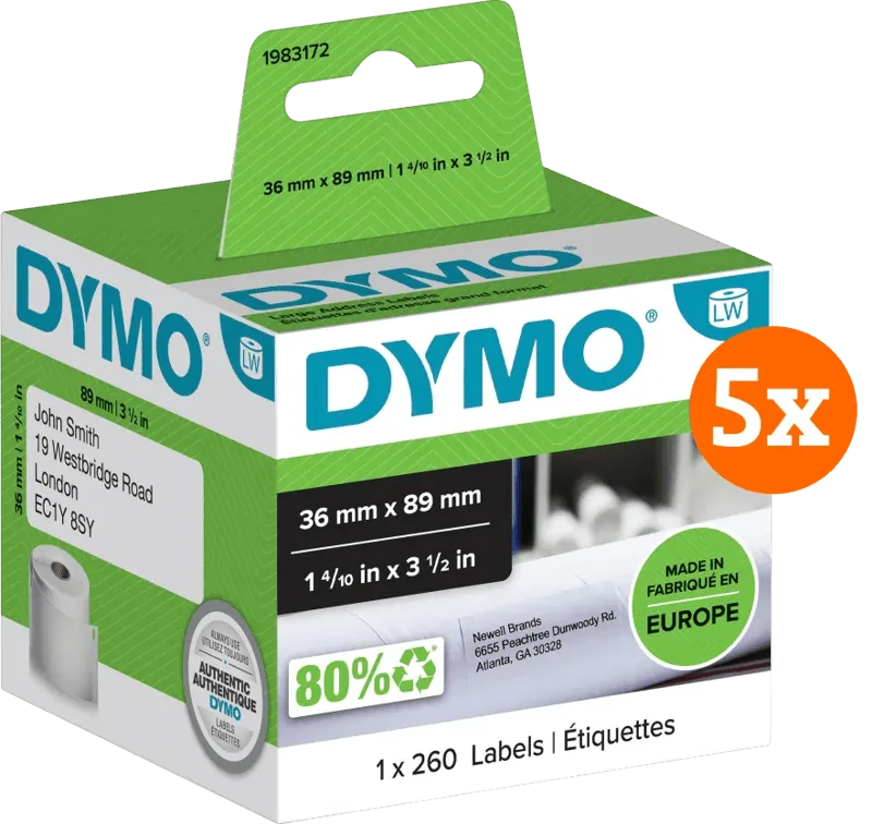 LabelWriter Adres Etiket 36x89mm 5-pack fra DYMO – produktbillede