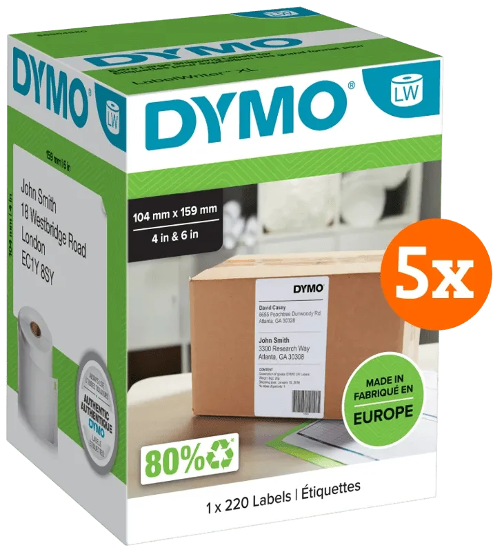 LabelWriter Extra Grote Etiketten 104 x 159 mm 5-pack van DYMO – productfoto