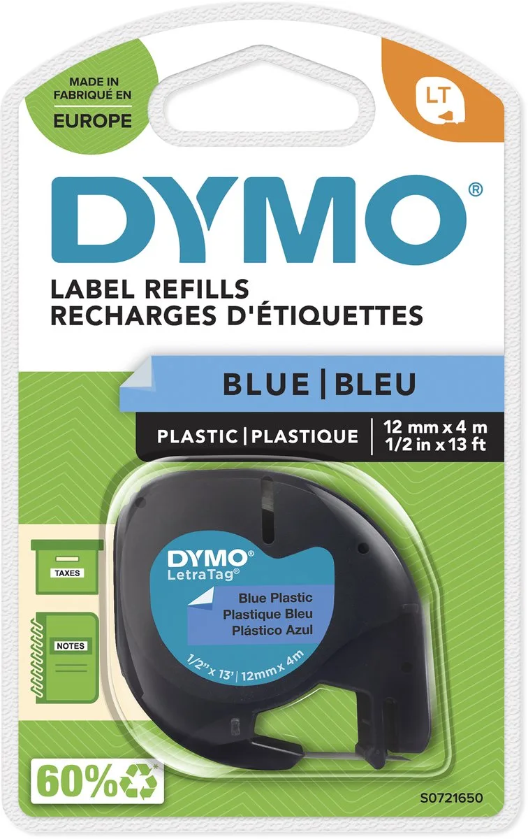 Laminated for Labelling Machines Dymo 91205 LetraTag® Black Blue 12 mm (10Units) de DYMO en Tape – photo produit