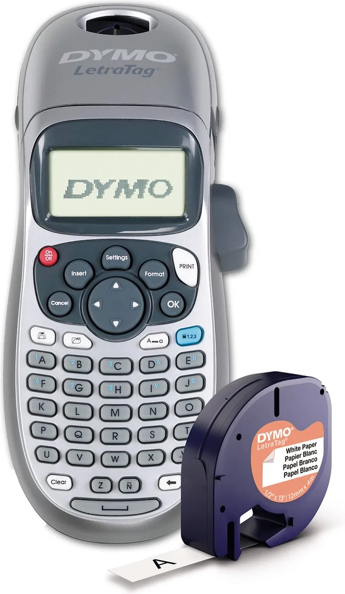 LetraTag LT-100H Labelprinter | Labelmaker met ABC-toetsenbord voor thuis en op kantoor van DYMO in Zilver – productfoto