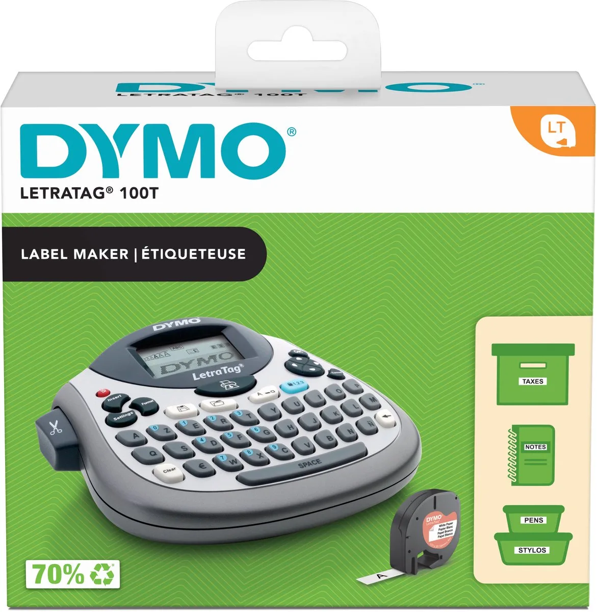 LetraTag LT-100T-labelmaker | Draagbare labelprinter met AZERTY-toetsenbord | Ideaal voor op kantoor of thuis van DYMO in Zilver – productfoto