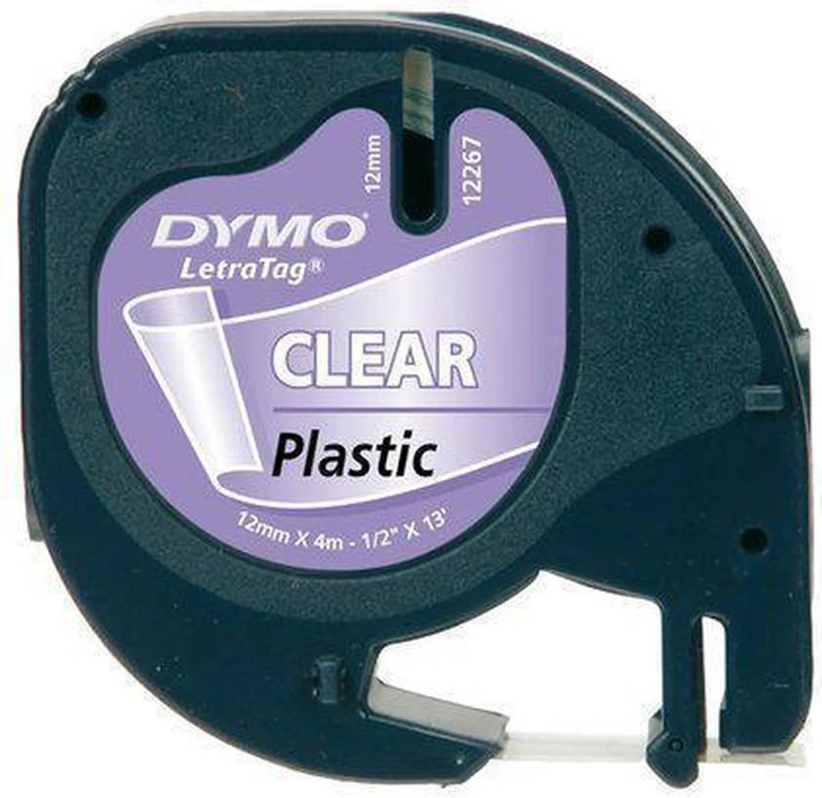 Lettertape Clear - Zwart/Transparant - 12 mm x 4m - Tape de DYMO en Transparent – photo produit