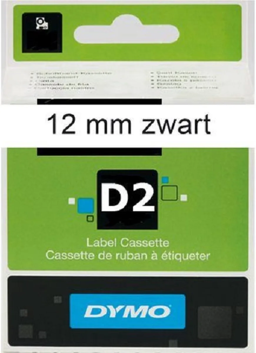 Lettertape Dymo - D2 61211 - Zwart op witte tape - 12mmx10mtr. de DYMO en Blanc – photo produit