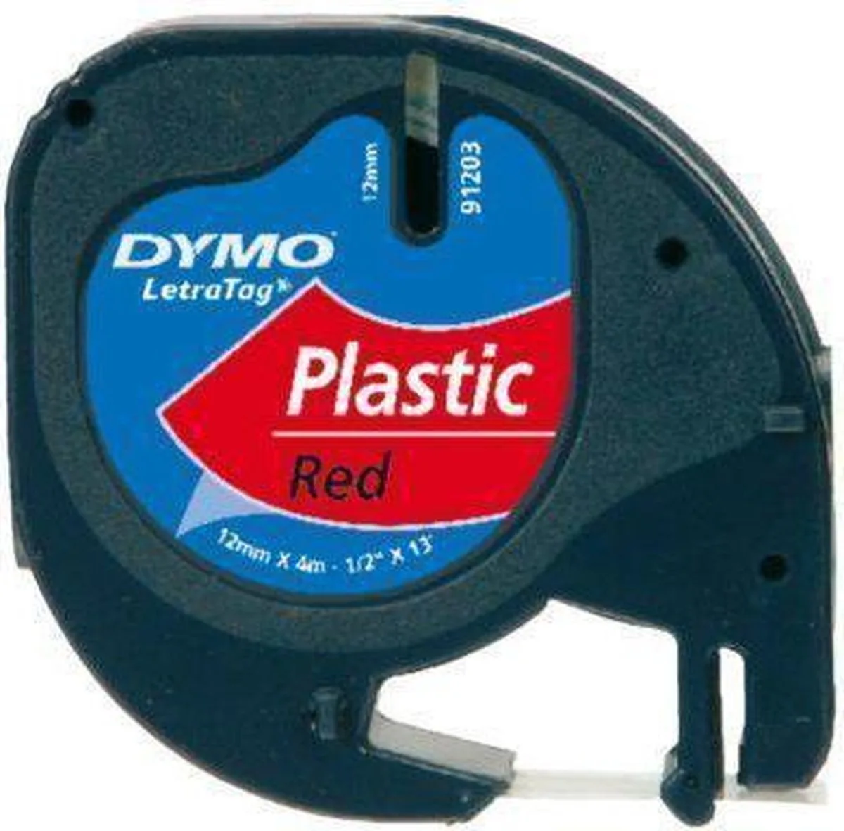 Lettertape Plastic - Zwart/Rood - 12 mm x 4m - Tape de DYMO en Noir – photo produit