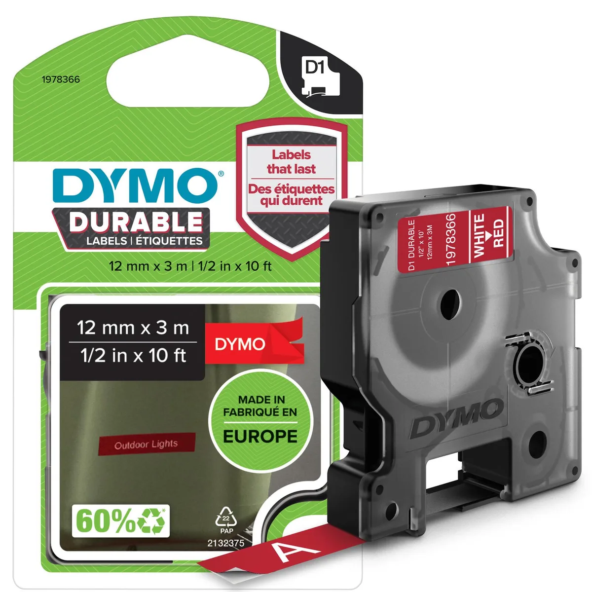 Original D1-Schriftband "Hochleistung" für LabelManager™ 12mm x 3m - Polyester, permanent haftend - schwarz auf rot by DYMO – product photo