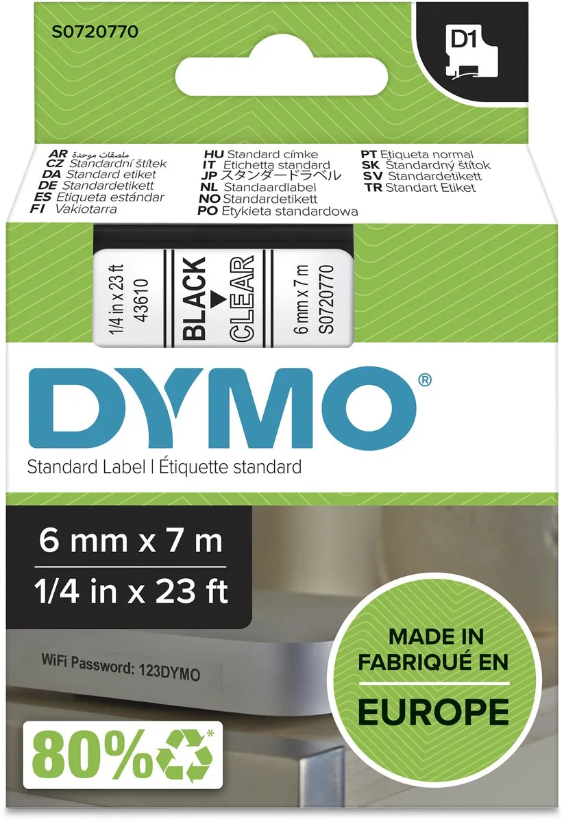 originele D1 labels | Zwarte Tekst op Doorzichtig Label | 6 mm x 7 m | zelfklevende etiketten voor de LabelManager labelprinter | gemaakt in Europa de DYMO en Zwart op Doorzichtig – photo produit
