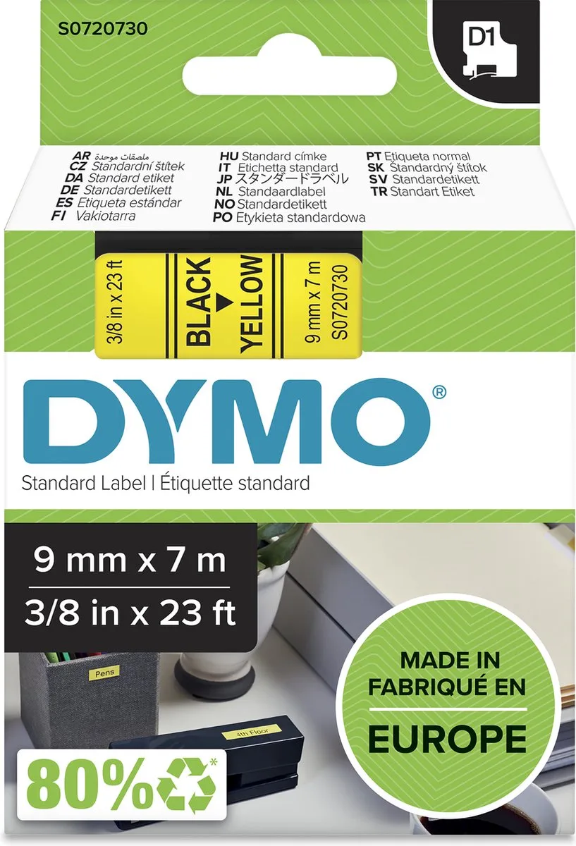 originele D1 labels | Zwarte Tekst op Geel Label | 9 mm x 7 m | Zelfklevende etiketten voor de LabelManager labelprinter | gemaakt in Europa de DYMO en Zwart op Geel – photo produit