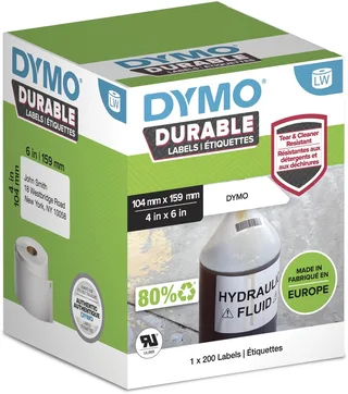 originele Duurzame LabelWriter labels | 104 mm x 159 mm | Witte Poly | 200 grote zelfklevende etiketten | Stevige labels voor de LabelWriter labelprinters by DYMO in White – product photo 1 of 2