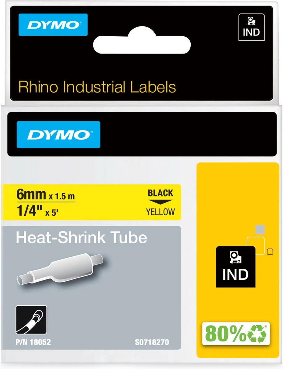 Rhino industriële Heat-Shrink Tube-labels | 6 mm x 1,5 m | zwarte afdruk op geel | voor Rhino labelprinters de DYMO en Zwart op Geel – photo produit