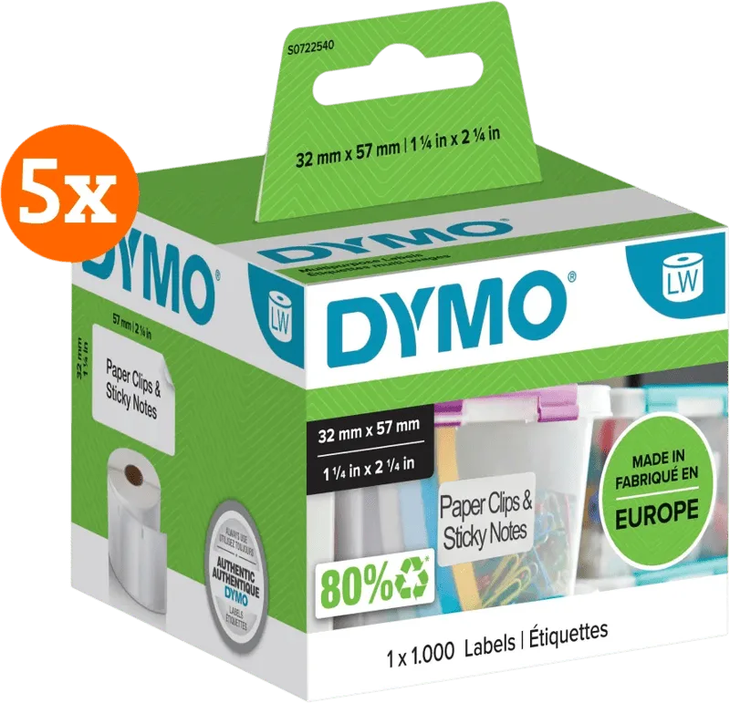 Verwijderbaar Etiket 32x57mm 1000 stuks 5-pack fra DYMO – produktbillede