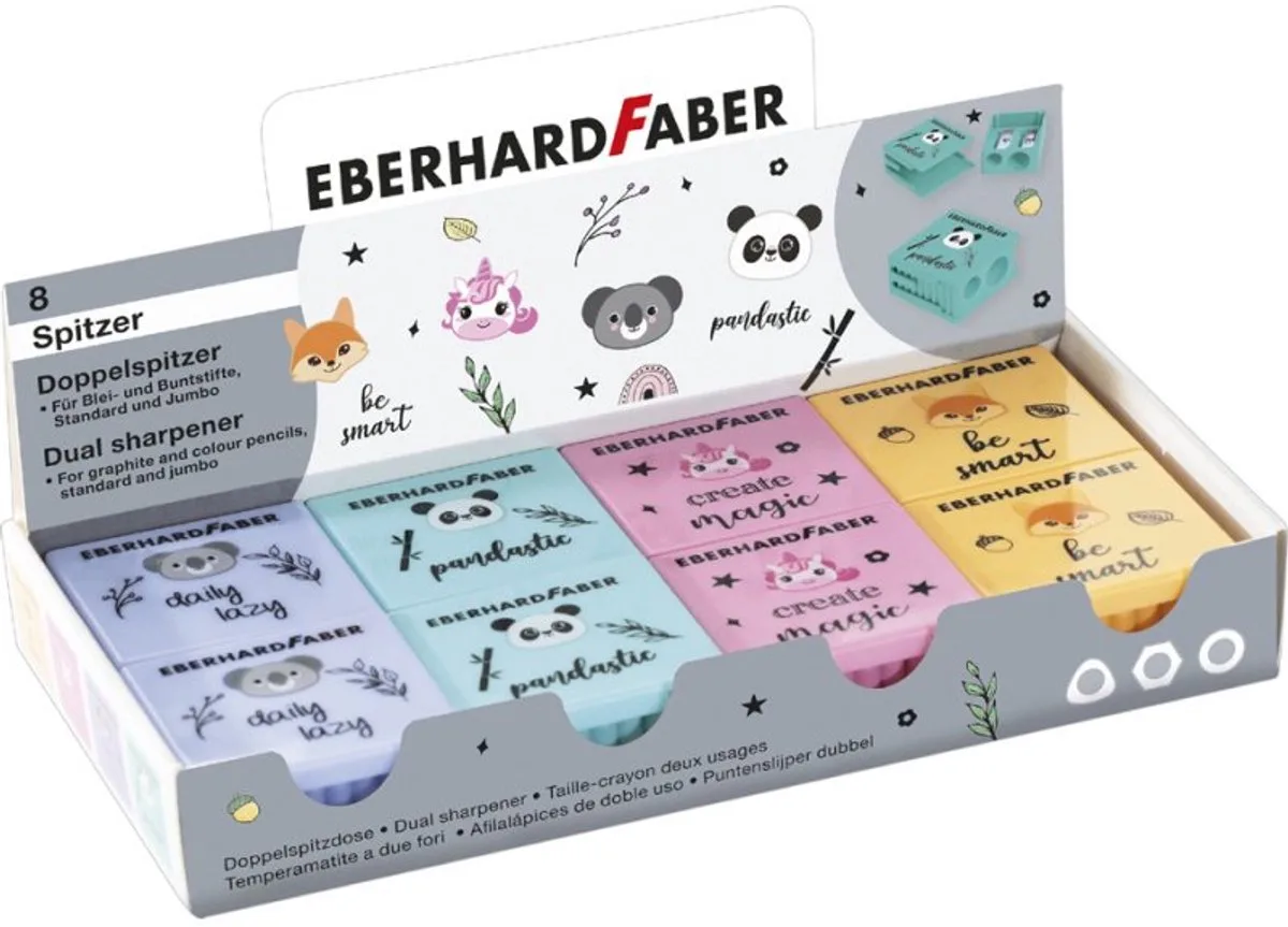 dubbele puntenslijper Animal, kunststof, diermotieven, 8 stuks van Eberhard Faber – productfoto