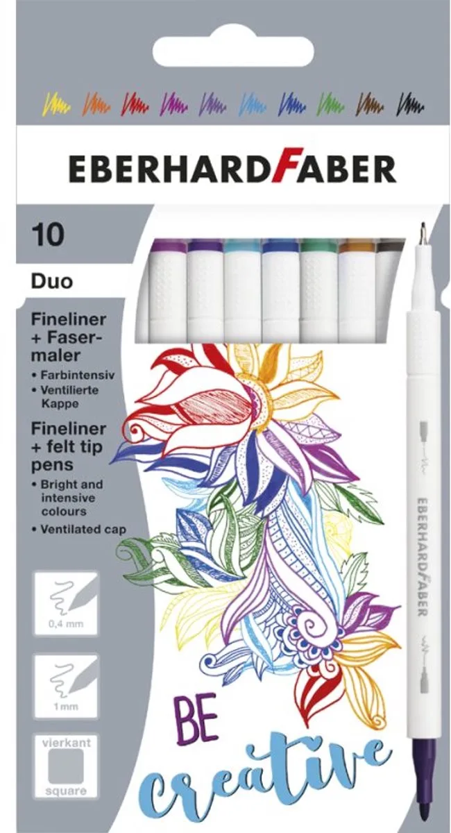 Duo fineliner en viltstift, 0,4 mm/1,0 mm, 10 stuks van Eberhard Faber in Bruin – productfoto