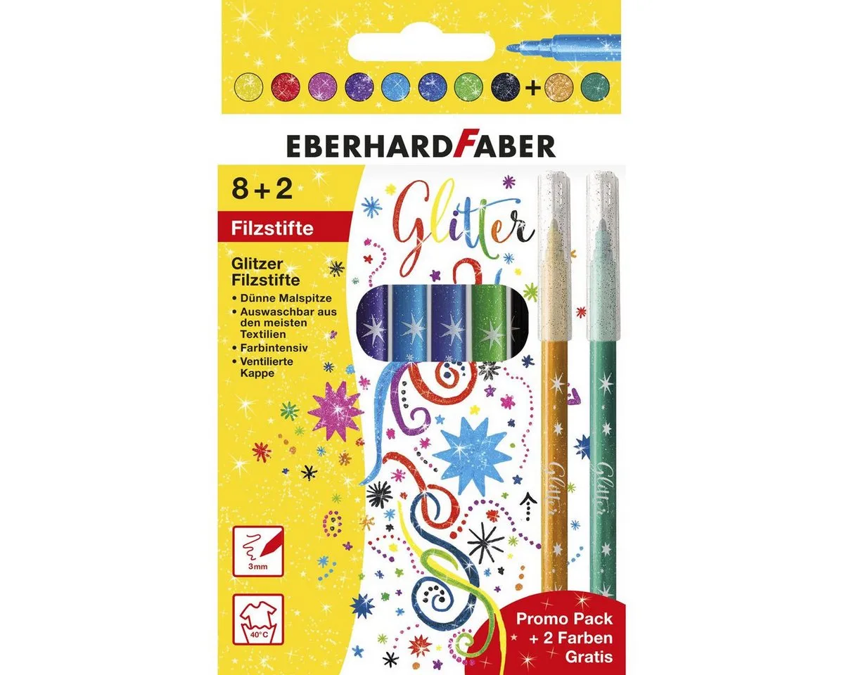 Filzstift Eberhard Faber Filzstifte Glitzer 3mm Promo Pack 8+2 Stück von Eberhard Faber – Produktfoto