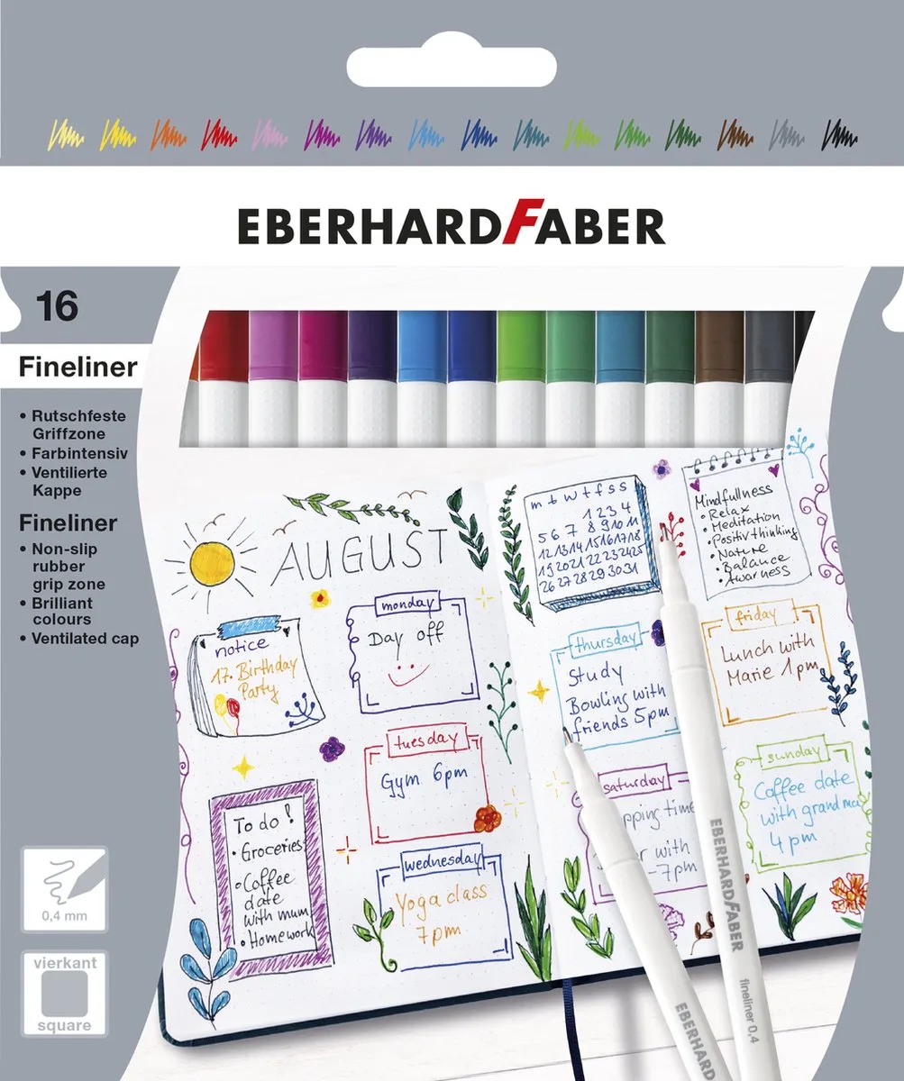 fineliners - 16 stuks - 0.4mm - kartonetui - EF-551516 van Eberhard Faber in Assorti – productfoto