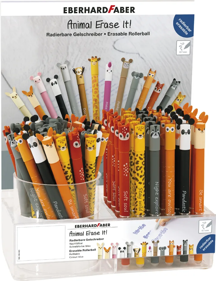 Gelschreiber Animal Erase it!, 72er Display van Eberhard Faber – productfoto