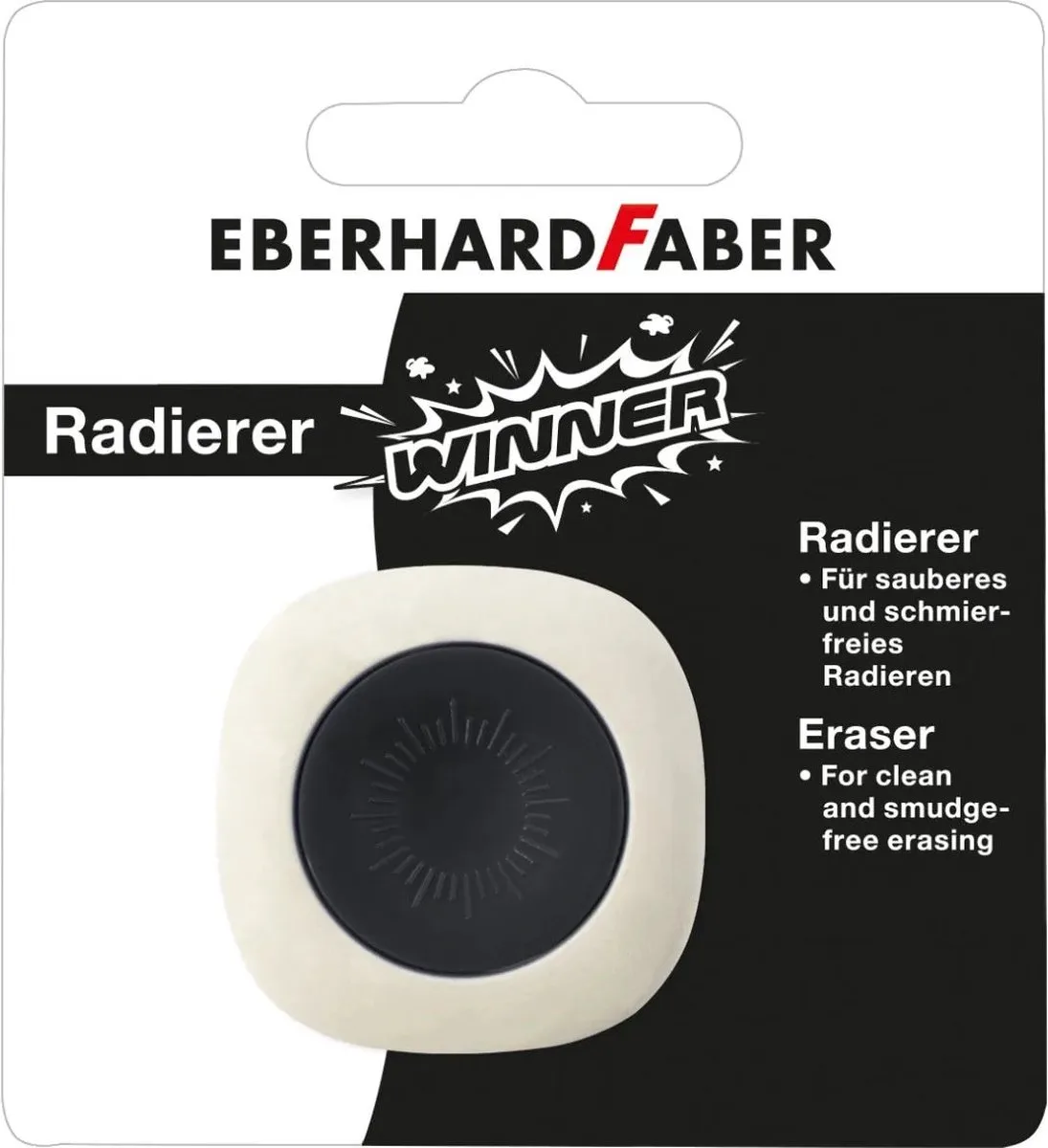 gum - Winner - zwart/wit - kunststof grip - op blisterverpakking - EF-585492 van Eberhard Faber in Zwart – productfoto