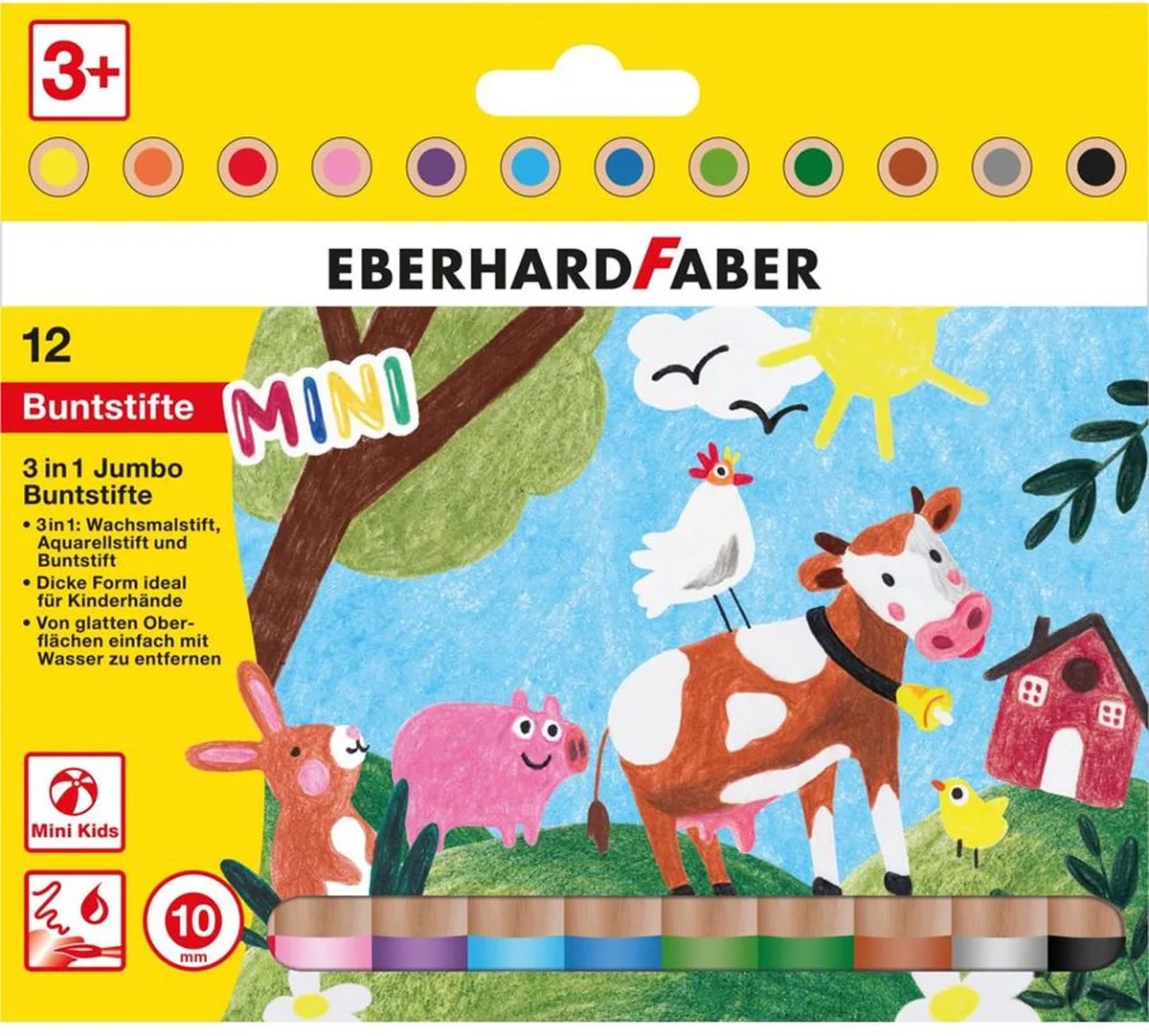 kleurpotloden - MiniMaxi - 12 stuks - dikke kern - EF-518912 van Eberhard Faber in Assorti – productfoto