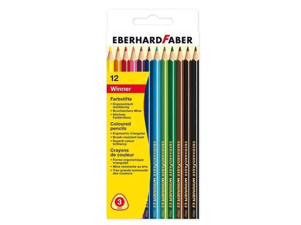 Kleurpotlood Eberhard Faber Winner driekantig assorti etui à 12 stuks doos met 10 stuks van Eberhard Faber in Blauw – productfoto