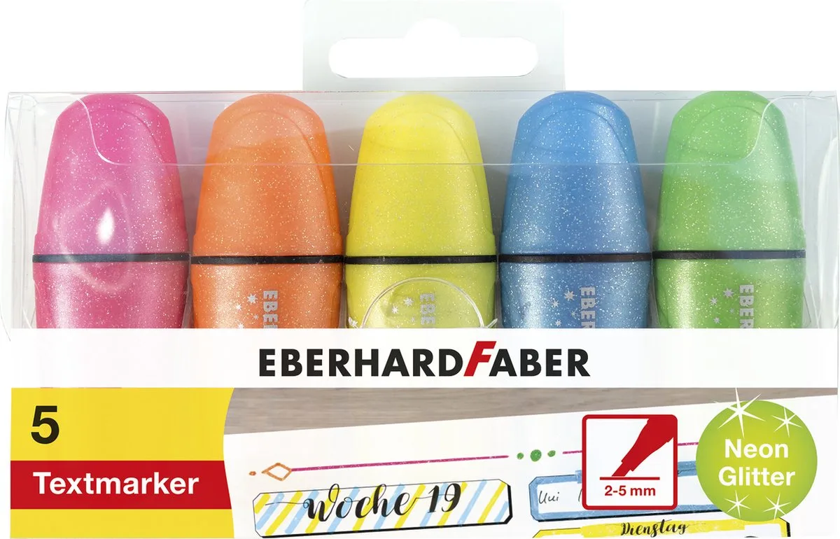 markeerstift - mini - 5 stuks - glitter neon - EF-551408 de Eberhard Faber en Assorti – photo produit