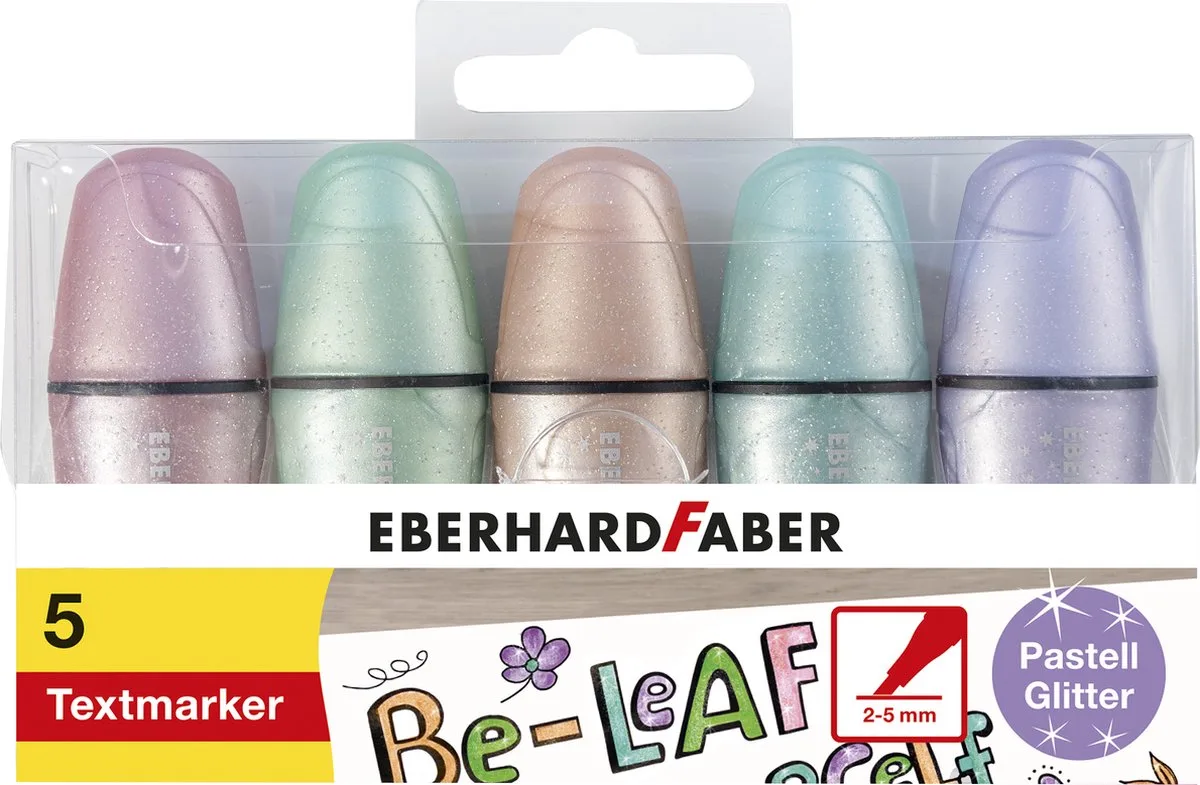 markeerstift - mini - 5 stuks - glitter pastel - EF-551409 van Eberhard Faber in Assorti – productfoto
