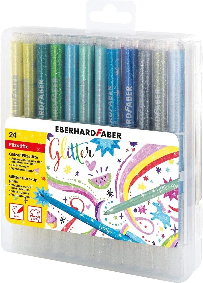 Viltstiften EFA glitter opbergetui á 24 kleuren EF-551024 de Eberhard Faber en Assorti – photo produit