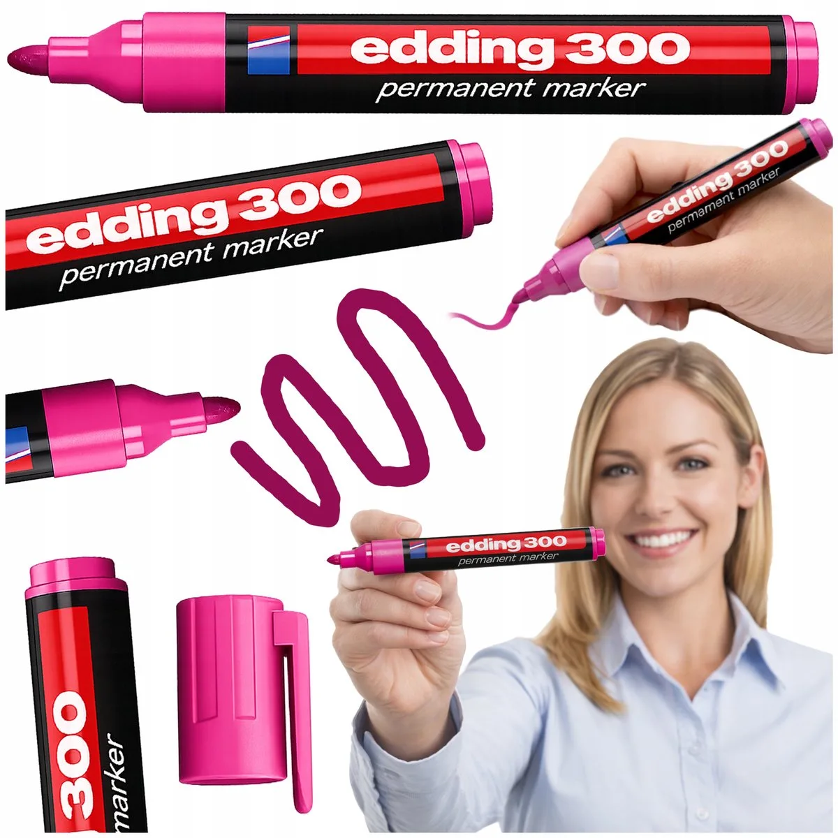 e-300 Permanent Marker - Waterbestendig, 1,5-3 mm, diverse oppervlakken van edding in Roze – productfoto
