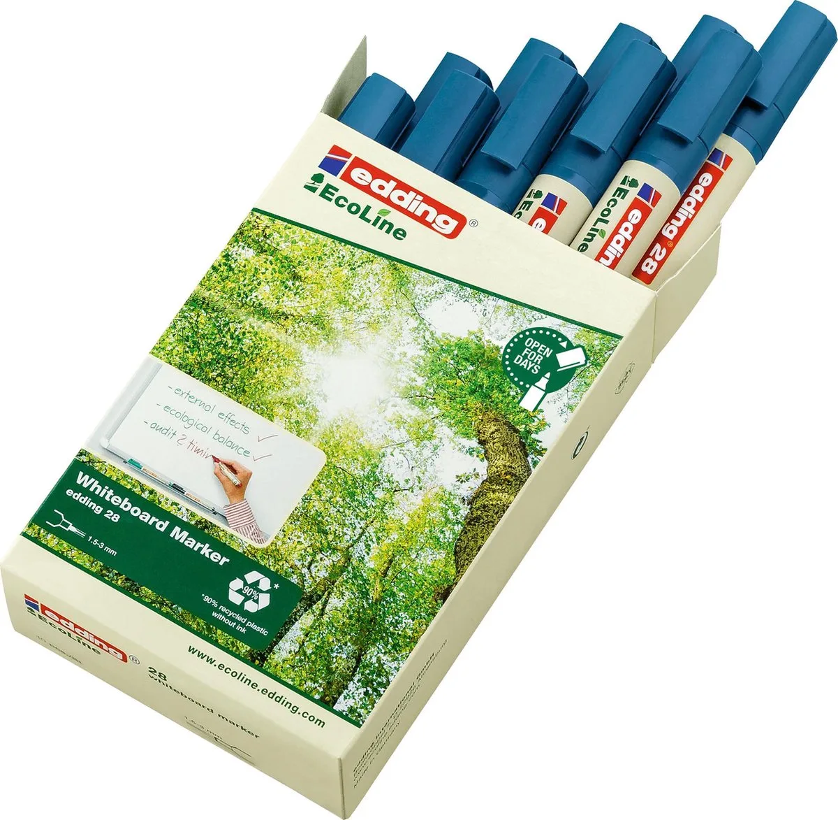 EcoLine 28 Whiteboardmarker, Ronde Punt, 1,5 mm, (doos 10 stuks) fra edding i Blå – produktbillede