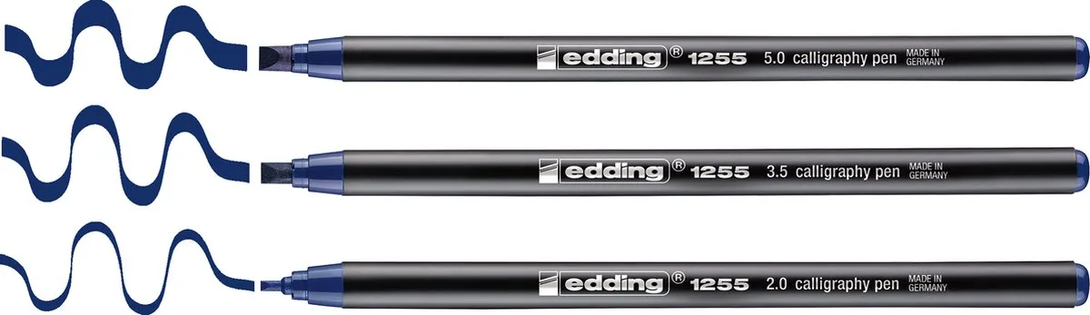 edding 1255 kalligrafiestift - 3 stiften - kalligrafiepunt 2 - 5 mm - stift voor papier, hout, terracotta, linnen - voor beginners, handlettering, bullet journal, wenskaarten, dagboek fra edding i Staalblauw – produktbillede