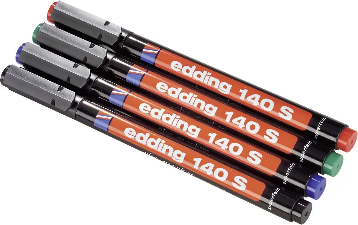 Edding 140 S 4-140-4 Marqueur pour film noir, rouge, bleu, vert résiste à leau: oui von edding in Schwarz, Rot, Blau, Grün – Produktfoto