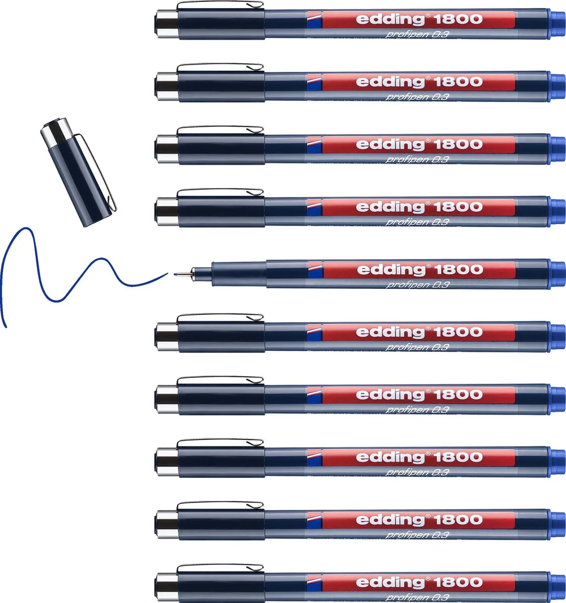 edding 1800 precisiefineliner - 10 pennen - lijnbreedte 0,35mm - fineliner om precies te schrijven en schetsen - fijne, in metaal gevatte punt - geschikt voor liniaal en sjablonen de edding en Bleu – photo produit
