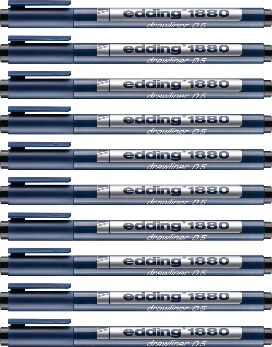 edding 1880 precisie fineliner - puntdikte 0.5mm - 10 stuks in een doos - pigmentinkt is watervast en werkt op lichtgekleurd papier van edding in Zwart – productfoto