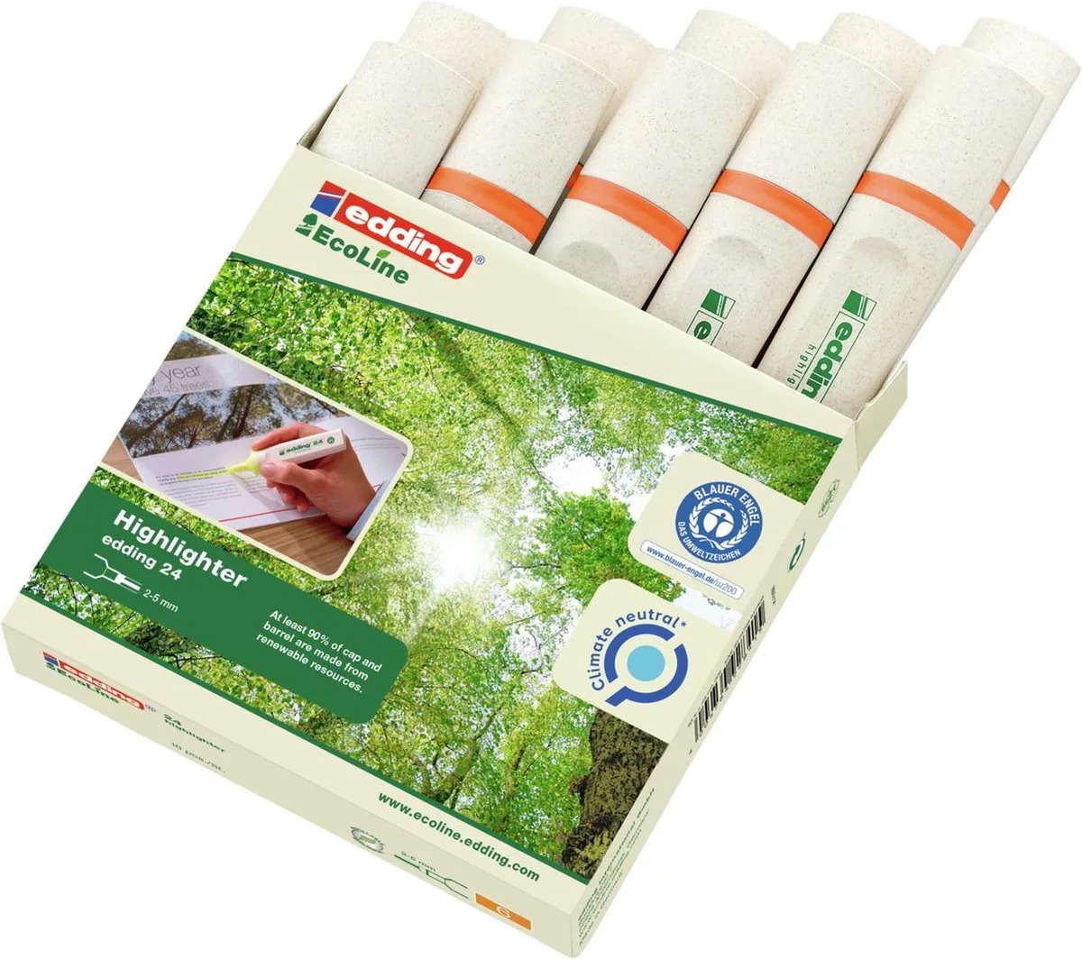 edding 24 ecoline markeer marker - beitelvormige punt - 2-5 mm - doos van 10 stuks fra edding i Orange – produktbillede