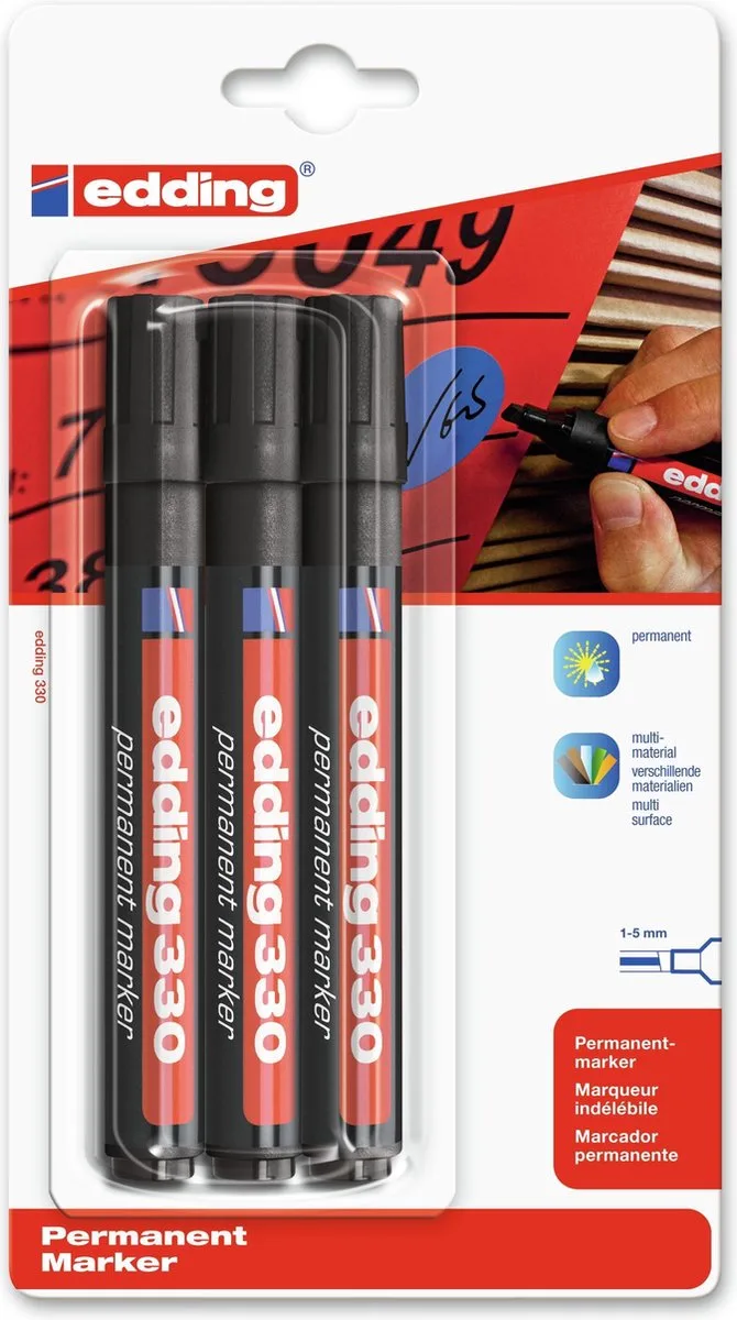 Edding 330 permanente markers, 3 stuks van edding in Zwart – productfoto