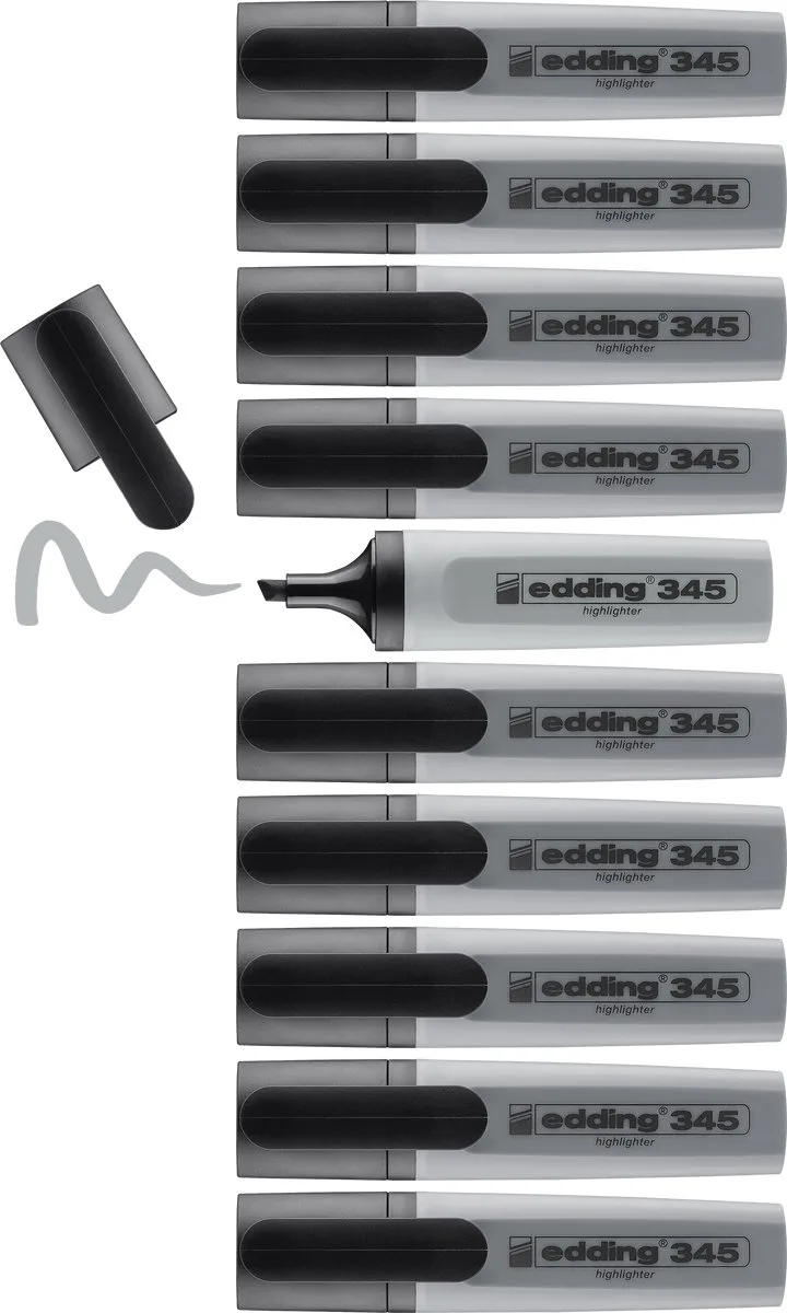edding 345 highlighter - 10 markeerstiften - beitelpunt 2-5 mm - ideaal voor heldere markeringen en accentuering van tekstfragmenten en notities de edding en Gris – photo produit
