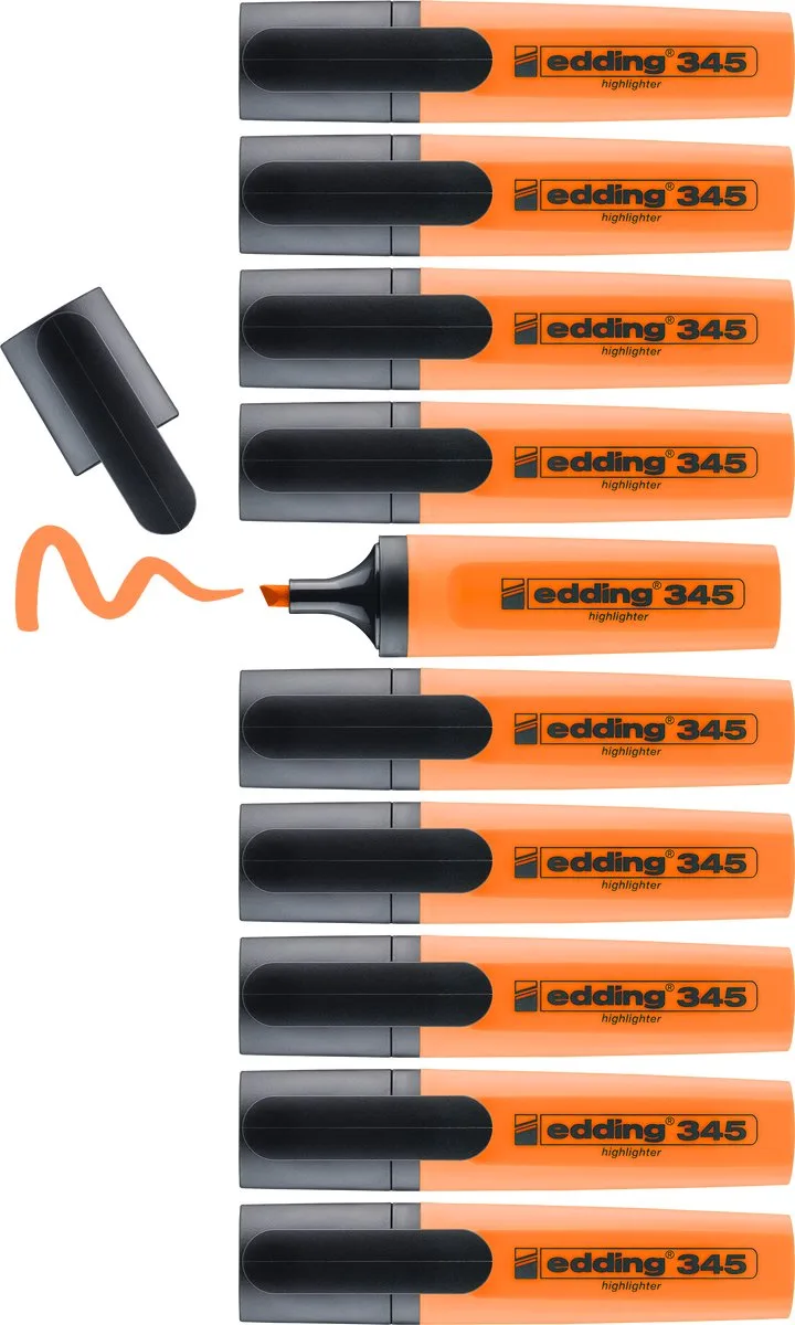 edding 345 highlighter - 10 markeerstiften - beitelpunt 2-5 mm - ideaal voor heldere markeringen en accentuering van tekstfragmenten en notities de edding en Orange – photo produit