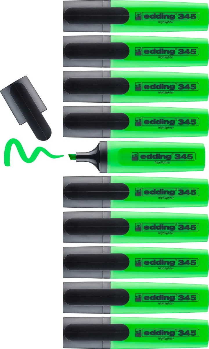 edding 345 highlighter - 10 markeerstiften - beitelpunt 2-5 mm - ideaal voor heldere markeringen en accentuering van tekstfragmenten en notities de edding en Vert clair – photo produit