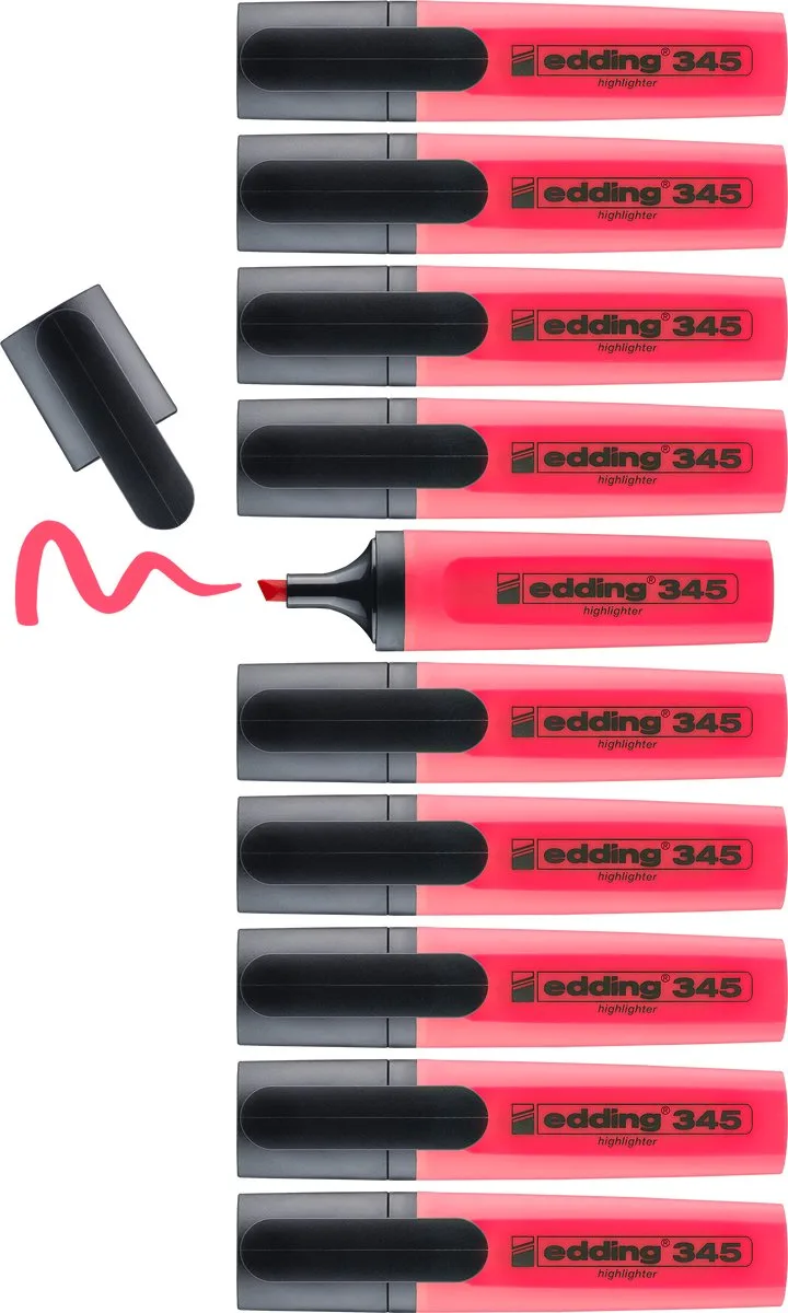 edding 345 highlighter - 10 markeerstiften - beitelpunt 2-5 mm - ideaal voor heldere markeringen en accentuering van tekstfragmenten en notities de edding en Rouge – photo produit