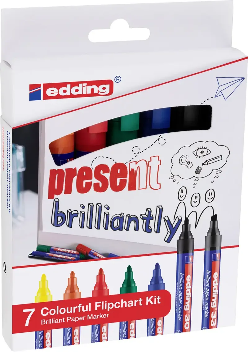 Edding 4-3033-7 Flipchartmarker Colourful 1.5 - 3 mm Schwarz, Gelb, Orange, Rot, Grün, Blau 1 Set de edding – photo produit