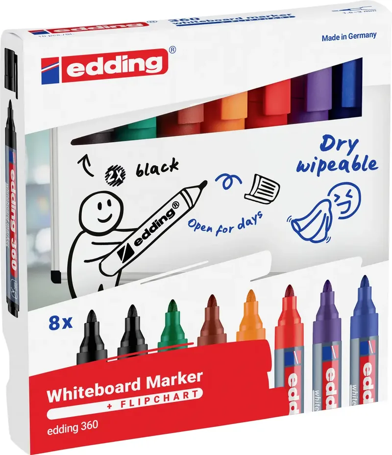 Edding 4-360-8-S2999 Whiteboardmarker Set Schwarz, Rot, Blau, Grün, Orange, Braun, Violett 8 St. von edding – Produktfoto