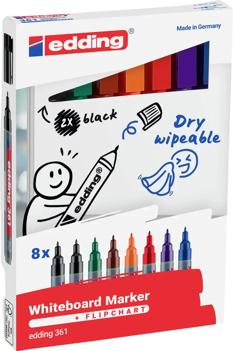 Edding 4-361-8-S2999 Whiteboardmarker Set Schwarz, Rot, Blau, Grün, Orange, Braun, Violett 8 St. de edding – photo produit
