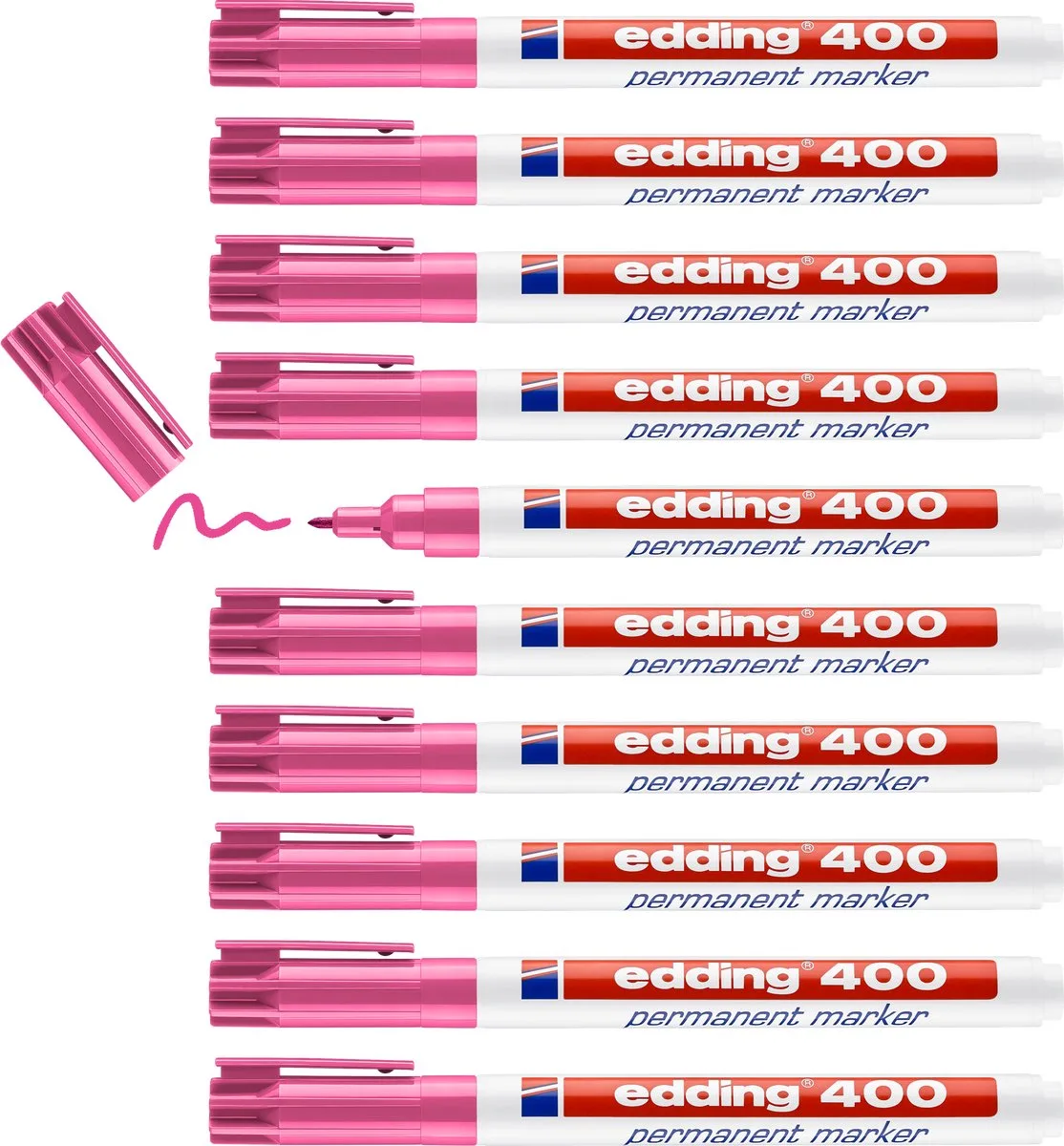 edding 400 permanent marker - 10 stiften - ronde punt 1 mm - watervast, sneldrogend - wrijfvast - voor karton, kunststof, hout, metaal, glas de edding en Rose – photo produit
