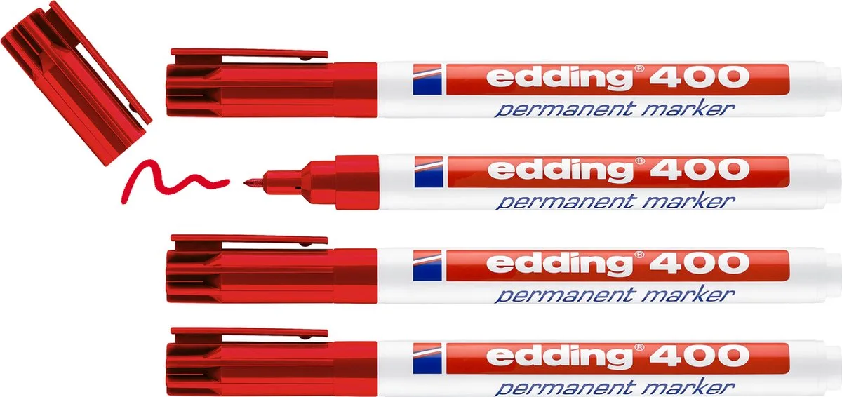 edding 400 permanent marker - 4 stiften - ronde punt 1 mm - water en wrijfvast - voor karton, kunststof, hout, metaal, etc. - alcohol markers voor volwassenen de edding en Rouge – photo produit