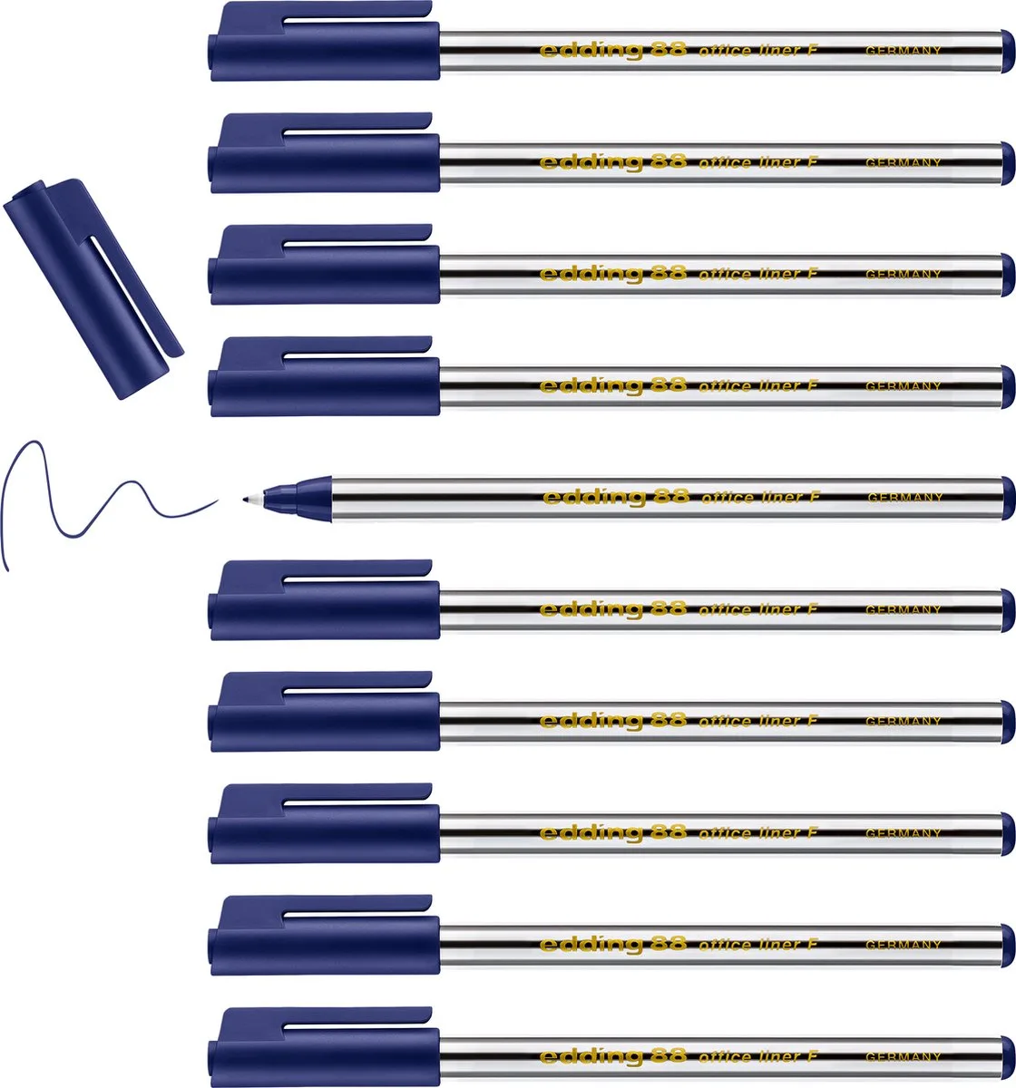 edding 88 fineliner - 10 stiften - ronde punt 0 6 mm - dunne viltstift voor fijn en precies schrijven accentueren tekenen - voor kantoor school en thuis van edding in Blauw – productfoto