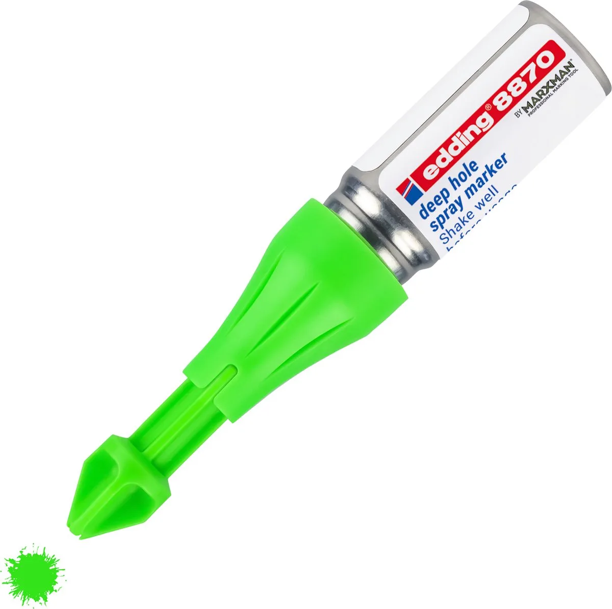 edding 8870 deep hole spray marker by marxman - markeerpotlood voor diepe gaten - 1 stuk - krijtspuit maakt markeren door boorgaten tot 50 mm diepte en 3-13 mm diameter mogelijk - 250 markeringen fra edding i Neongroen – produktbillede