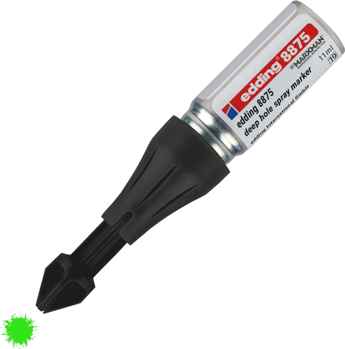 edding 8875 deep hole spray marker 100mm neon green by marxman - markeringspen voor diepe gaten - 1 stuk - neongroene krijtspuit maakt markeren door boorgaten tot 100 mm diepte en 3-13 mm diameter mogelijk - 250 markering van edding in Neongroen – productfoto