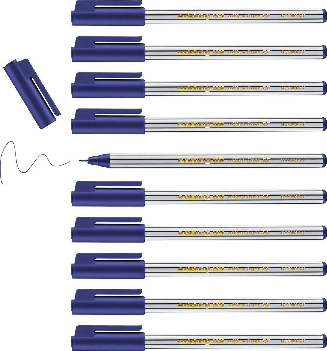 edding 89 fineliner - doosje van 10 stuks - extra-fijne ronde punt 0.3 mm - viltstift voor fijn en precies schrijven accentueren tekenen - voor kantoor school en thuis de edding en Bleu – photo produit
