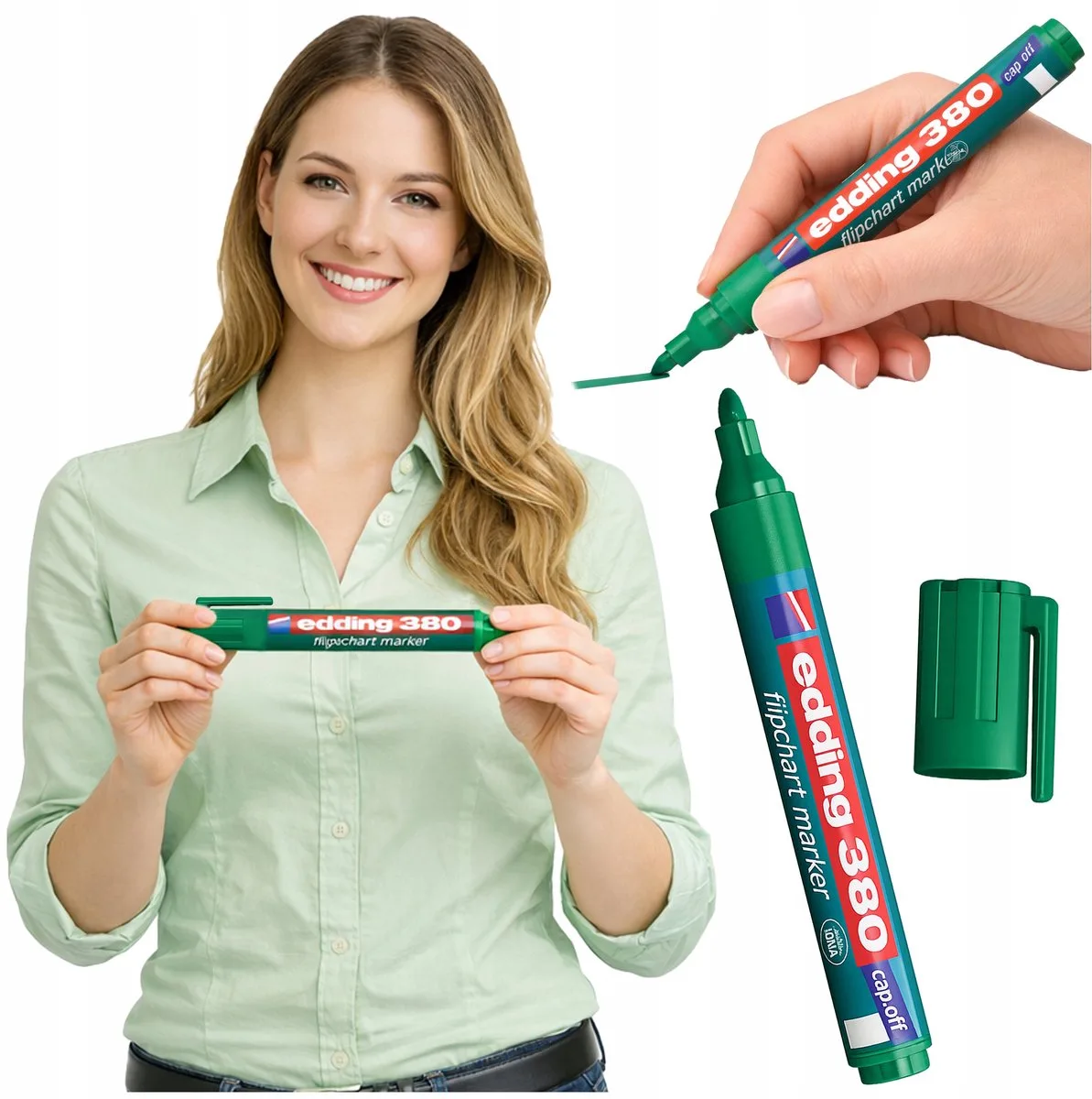 Flipchart Marker - Rond & Vervaagbestendig van edding in Groen – productfoto