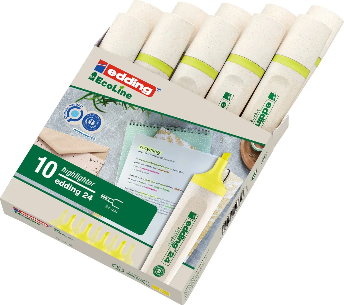 Markeerstift edding 24 ecoline | doos 10 stuks van edding in Pastelgeel – productfoto